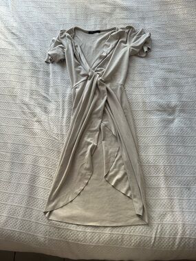 Zara Cream Faux Suede Knot-Detail Midi Dress